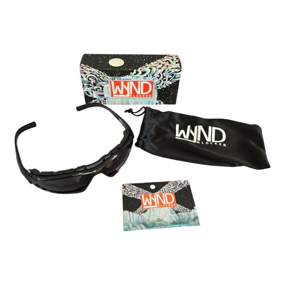 Wynd Blocker Wind Resistant Sunglasses Motorcycle Riding Black Cushion Wrap - Picture 1 of 14